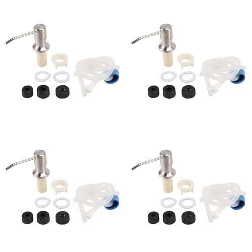LOLPALONE 4X Dispensador de Jabón para de Cocina, Dispensador de Jabón de Encimera Integrado, Cabezal de Bomba con Kit de Tubo de Extensión de 46 Pulgadas (Plateado)
