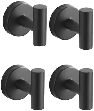 Heavy Duty No-Drill Stainless Steel Suction Cup Coat Hooks – Bathroom and Kitchen Towel Hooks, Black – 4 Pcs, Strong Suction Hold, Removable, Supports Up to 5kg, Minimalist Modern Design
