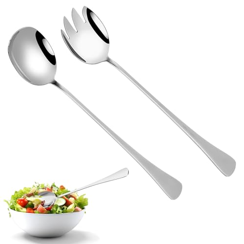 LightBeacon 2 Stück Groß Servierlöffel Salatgabel, Salat Servierset, 28 cm Salatbesteckset Edelstahl, Löffel Edelstahl Göffel mit Langen Griffen, für Restaurant, Haus, Hotel, Picknick