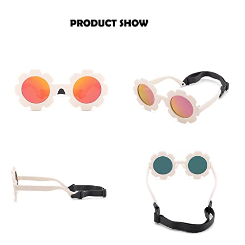 Bouryo Flexible Baby Polarized Flower Sunglasses with Strap Bendable Frame for Infant Boys Girls Ages 0-24 Months4
