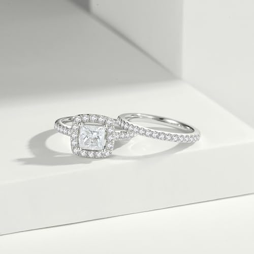 Moissanite Wedding Ring Set Moissanite Bridal Ring Sets for Women D Color VVS1 Princess Cut Engagement Rings S925 Sterling Silver Promise Rings for Women Wife3