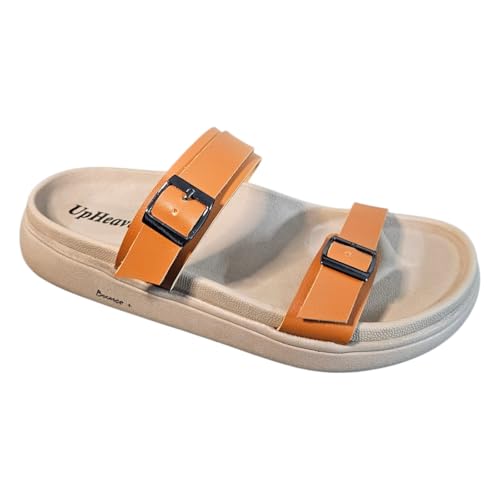 Image of Women's Vegan Leather Flat Sandals | Stylish Ladies Sandal with Cushioned Footbed | Lightweight & Waterproof EVA Sole | Comfortable Everyday Wear