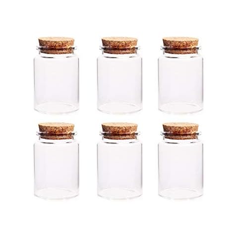 Danmu Art 6Pcs 60 ml 47mmx 60mm Glass Jars with Cork Stoppers Mini Glass Bottles Glass Storage Spice Jars Preserving Jars Cover