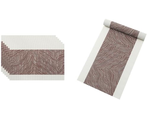 Image of Dining Table Placemats & Runner Set - Heat Resistant, Washable & Stain Resistant Woven Vinyl Mats | Table Runner & 6 Placemats Set for Stylish Dining (45x30 cm Placemats, 180x30 cm Runner)