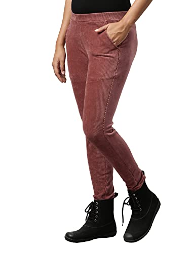 Image of GO COLORS Solid Corduroy Treggings for Women | Warmtech, Mid Rise, Side Pocket