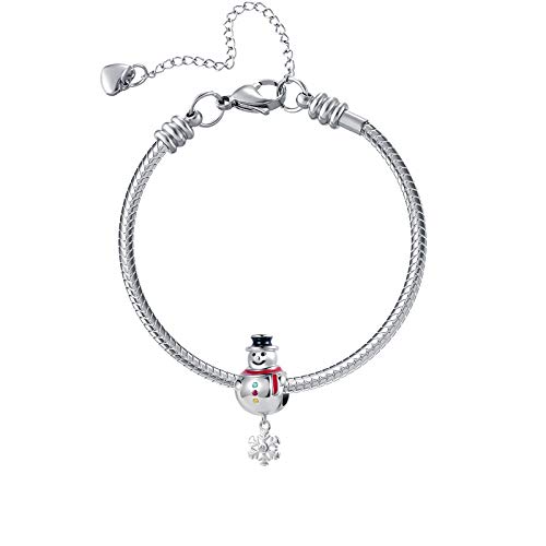 Qeensekc Snowman Dangling Snowflake Charm Winter Christmas Bead For European Bracelet #TOP1