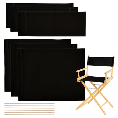 NBEADS 3 set di Fodere di Ricambio per Sedia Da Regista, Kit di Fodere per Sedia Da Regista In Tela Nera con 6 bastoncino di Legno per Trucco Articoli per La Casa Picnic Pesca, 53x42.5cm