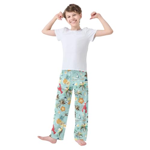 ZZXXB Lobster Coconut Tree Boys Long Pants Soft Trousers Elastic Waist Kids Lounge Bottoms with Pockets S-XL2