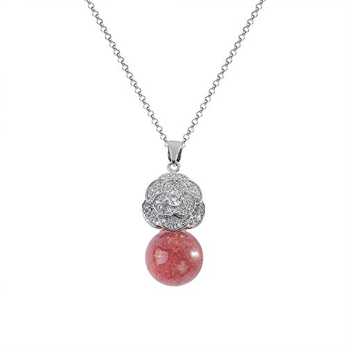 Collier argent 925 femme avec cristal de fraise naturel et fleurs