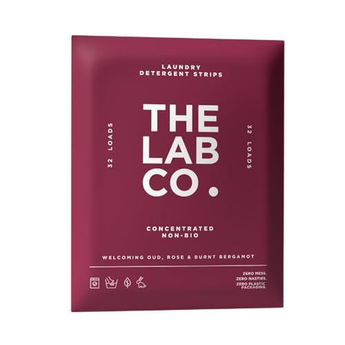 The Lab Co. Laundry Detergent Strips Washing Sheets | Eco Ultra-Concentrated | Non-Bio for Sensitive Skin | Non-Toxic Fragrance | EDC-Free | Lab-Tested | Welcoming Oud Rose Bergamot | 32 Loads