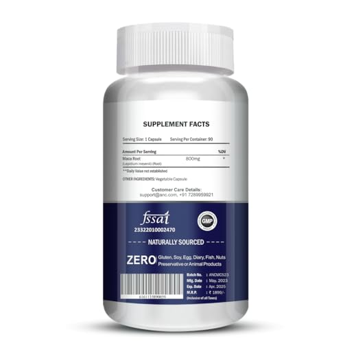 ANC Maca Root Extract 800mg For Reproductive Growth Improves Energy and Stamina Good For Men and Women 90 Capsules Pack of 1