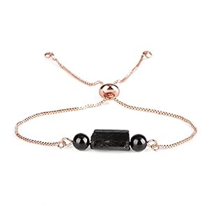 Natural Rough Black Tourmaline Mineral Precious Healing Stone & Smooth Onyx Bead Stone Link Adjustable Bracelet For Women Man