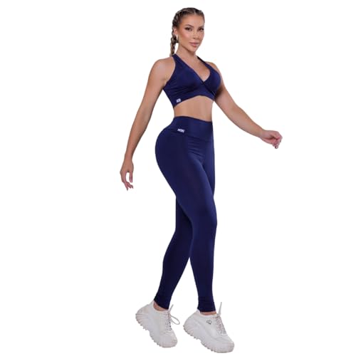 AQN Sport Conjunto Fitness Feminino, Top e Legging, Marinho, Tecido Elástico para Academia e Treino