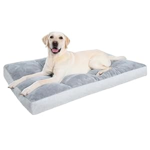 Washable Dog Bed for Large Dog, XL Crate Bed Plush Pet Kennel Pad with Non-Slip Bottom, Pet Sleeping Mat, 41×27 inch, Light Gray