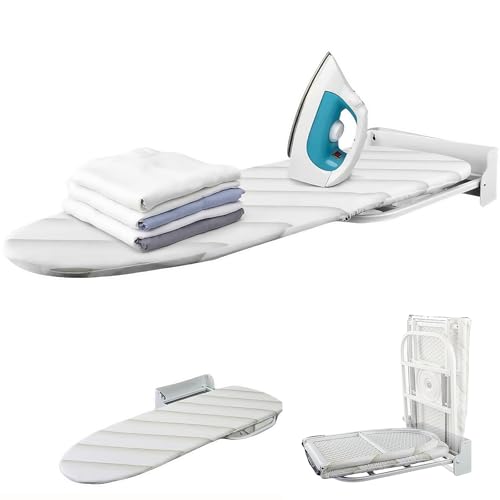 WUDLEP Wall Ironing Board, 92cm x 31cm Foldaway Ironing Board with Heat Resistant Cover, Space-Saving, 180° Swivel Heavy Duty Ironing Boards Hanger on Wall for Home Laundry Room