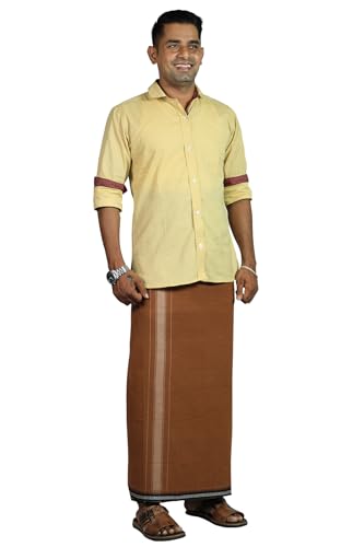 Image of PRAKASAM COTTON Velcro Pocket Dhoti | Thalapathi Border Readymade Cotton Kerala Mundu for Men