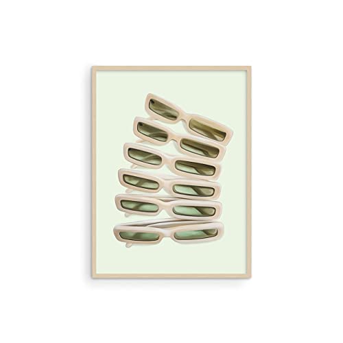 Haus and Hues Green Wall Art Sunglasses Decor Sage Green Room Decor Aesthetic Cute Posters Aesthetic Green Aesthetic Room Decor Glam Wall Art Aesthetic Posters for Teen Girls (24  x 36  Framed Beige)