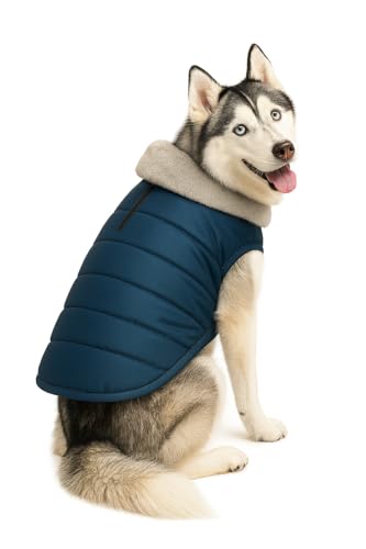 Image of The Pets Company Dog Winter Coat Jacket, Cloth, Windproof, Waterproof, Light Weight, Washable, Ultra Warm Thick Fleece Lined Dog Vest for Cold Weather Protection, (Navy, Medium - Large - 22 Inch)