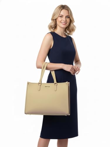 Image of Berrylush Women Solid Tote Bag | PU Synthetic Leather Two Handle Handbag | Spacious Zip Closure Shoulder Bag with Inner Pockets | Stylish Everyday & Office Use Bag