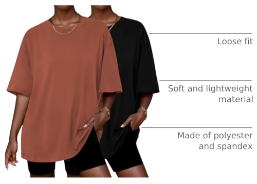 Image of Ekouaer 2 Pack Womens Tops Short Sleeve Oversized T Shirts Summer Spring Tops 2025 Basic Casual Tee Top S-XXL