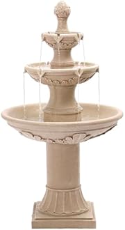Grepatio Italian Outdoor Water Fountain, 48" H Waterfalls with Pump, 3-Tier Roman Pillar Garden Fountain, Indoor/Outdoor Modern Floor Standing Water Fountains for Garden, Patio, House Decor