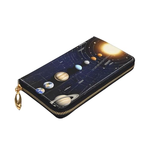 (Exploring the Solar System) Faux Leather Wallet Long Clutch Zipper Purse Card Holder Travel Coins Cash Organizer Phone Pocket 7.48 x 4.13 x 0.9 inches3