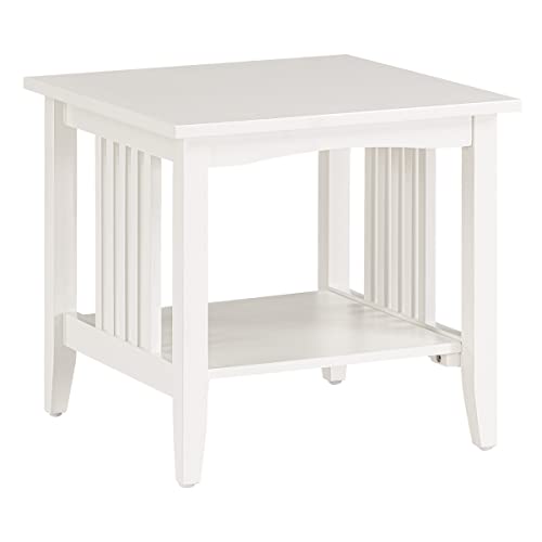 Image of OSP Home Furnishings Sierra End Table with Lower Storage Shelf and Mission Style Side Panels, White