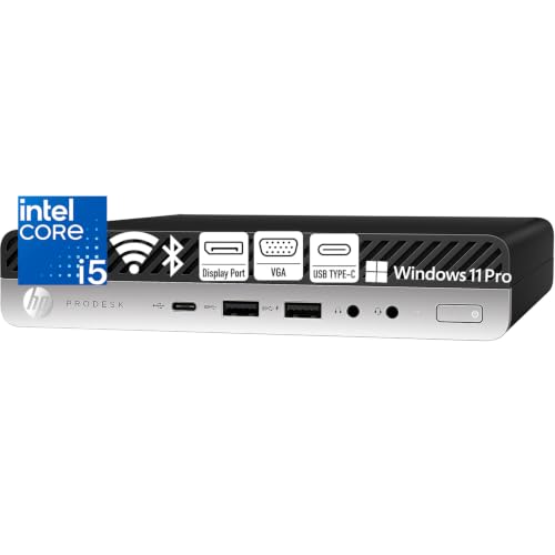 Image of HP ProDesk Mini Desktop PC, Intel 6-Core i5 Processor, 16GB DDR4 RAM, 256GB PCIe SSD, WiFi, Bluetooth, 2 DisplayPort, VGA, USB-C, Windows 11 Pro, Business Mini PC