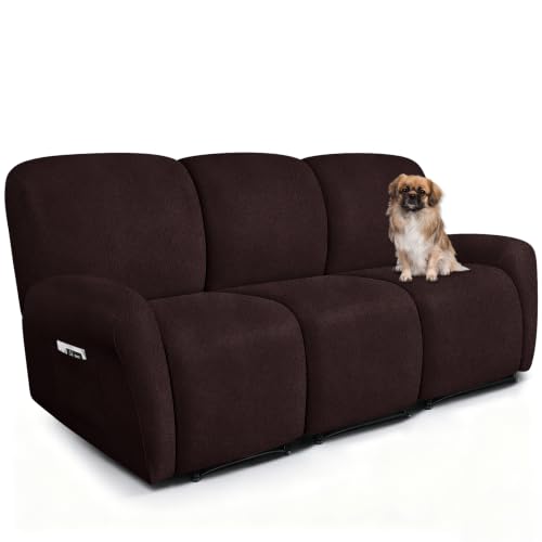 Image of ANARACHON Leather Look Recliner Couch Cover 8-Piece Recliner Sofa Slipcovers 3 Seater for Reclining Couches Furniture Protector Spandex Fabric Washable (Recliner Sofa,256Chocolate)