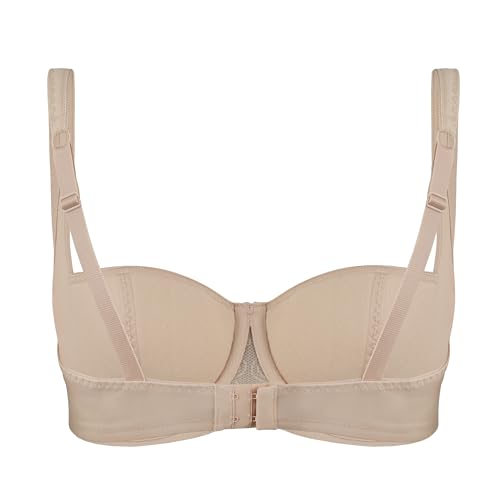 Image of Rosme Women's Balconette Bra with Push Up Effect Plus Size Sexy Lace Demi Half Cup Bra Underwired Low Cut Mesh Bras Grand