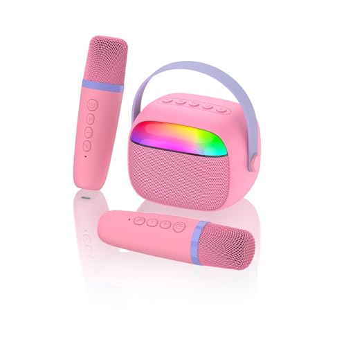 Mini Karaoke Machine with 2 Wireless Microphones for Kids Portable RGB Bluetooth Speaker Birthday Gift Toys for 3 4 5 6 7 8+ Year Old Girls Boys
