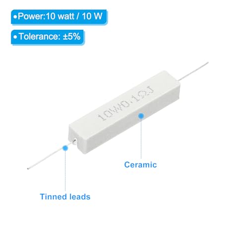 PATIKIL 10Pcs 0.1 Ohm Resistors, 10W Ceramic Cement Resistor Power Cement Resistor Kit Tolerance 5% for Power Adapters Audio Computer TV Circuit Board