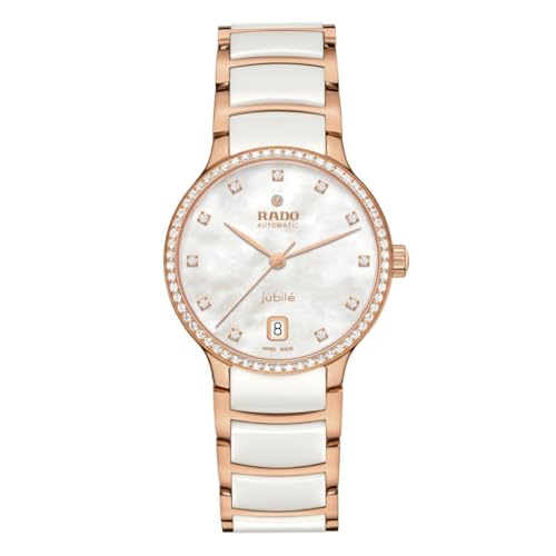 Rado - Centrix Automatic Diamonds Superjubile - Women - Mother-of-Pearl Dial - Swiss Watch – 11 Top Wesselton VS-SI full-cut Diamond - Curved Sapphire Crystal Dial – Rose Gold-coloured PVD - Stainless Steel with White High-Tech Ceramic Middle Links - Automatic - 35 mm