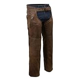 Milwaukee Leather MLM5518 Chaps for Men's Vintage Crazy Horse Brown Leather- Snap Out Thermal Lined Motorcycle Chap (Crazy Horse Brown, Large)
