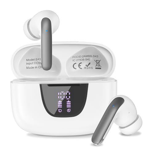 Auriculares inalámbricos para Samsung Galaxy S25 Edge/S24/S23 Bluetooth 5.3 con graves profundos, tiempo de reproducción de 40 horas de duración, pantalla LED de alimentación, auriculares intraurales