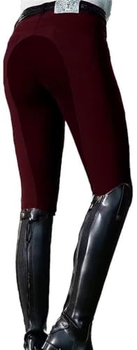 Tveoquier Womens Horse Riding Pants Equestrian Breeches Workout Tummy Control Tights with Pockets Causal Sports Legging Red