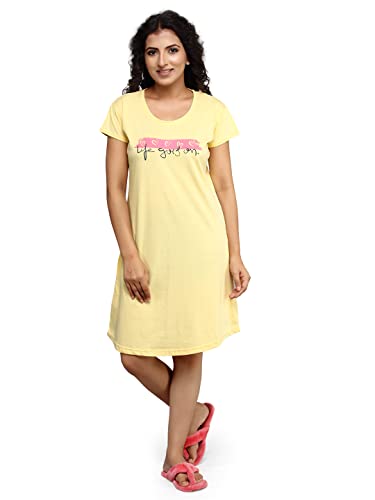 Image of Meerkat Women Short Sleeve Knee Length Cotton Knits Printed Short Nighty /Long Shirt /Midi