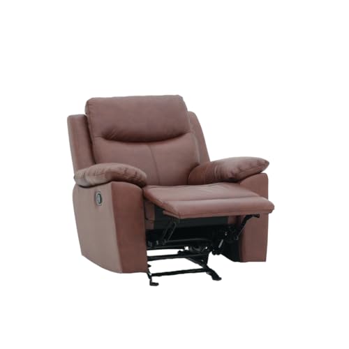 Image of Royaloak Dallas American Half Leather Manual One Seater Recliner | Comfortable Recliner Sofa 1 Seater with Tufted Design, Padded Armrests & Pocket Springs | Durable Manual Recliner Chairs for Home