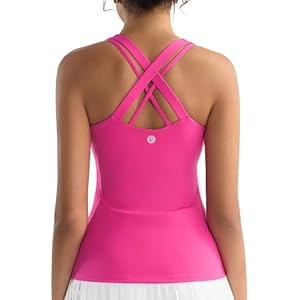 RUNNING GIRL Tank top with Built in Bra for Women,Compression Shirts Crisscross Back Workout Yoga Tops Bright Pink X-Large