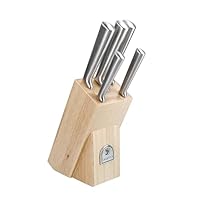 Sabatier Classic Professional 8-inch Chef Knife and 5-Piece Knife Block Set: Chef, Bread, Slicer, Utility, Parer Knives, Premium Steel, Rubberwood Block, Silver