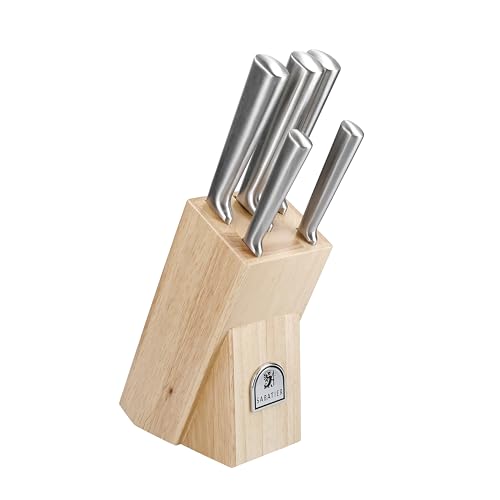 Image of Sabatier Classic Professional 8-inch Chef Knife and 5-Piece Knife Block Set: Chef, Bread, Slicer, Utility, Parer Knives, Premium Steel, Rubberwood Block, Silver