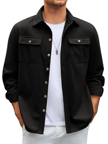 Runcati Mens Shirt Jacket Long Sleeve Button Down Casual Shacket Lightweight Thermal Shirts with Pockets