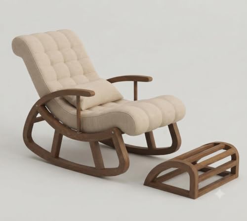 Image of CRAFTCITY Solid Sheesham Wood Relaxing Chair with Ottoman (Beige)