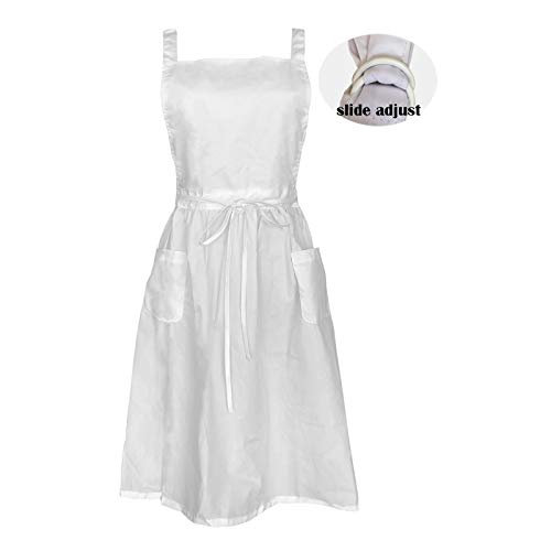 Cityelf Vintage White Apron Maid Costume Victorian White Apron 2-Pockets Cotton Apron Frilly Apron for Cooking Baking Cosplay