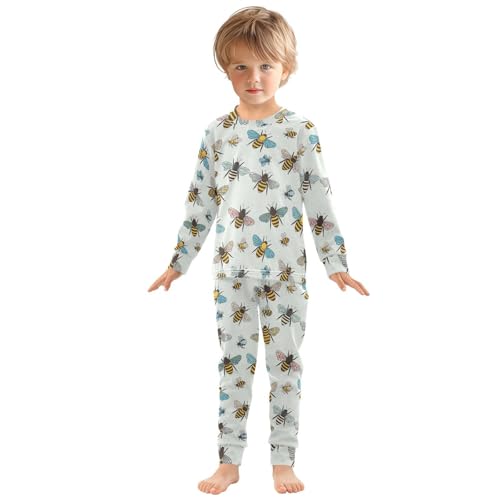 Pajama Sets Long Sleeve Bee Colorful Pattern Soft Comfy Sleepwear 2 Piece PJS 3-8T2