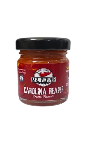 Mr.Pepper Crema di Peperoncino Carolina Reaper 30g, 92% Peperoncino, Salsa Piccante Artigianale Italiana, Ideale per Carne, Pasta e Grigliate