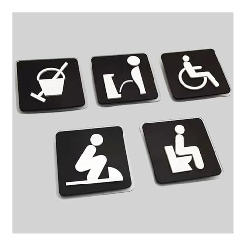 Plaque de toilette noire en acrylique pour porte de salle de bain modèle D - 3