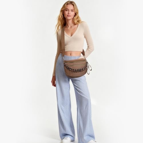 Image of Lushandy Bum Bag Checkered Crossbody Bag Mom Everyday Purse | Roomy Space, Wipe Clean, Wide Strap