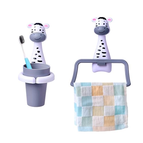 Jauhmui Set di portasciugamani per bambini, porta spazzolini con animali, porta spazzolini senza foratura, detergente per bambini (zebra)