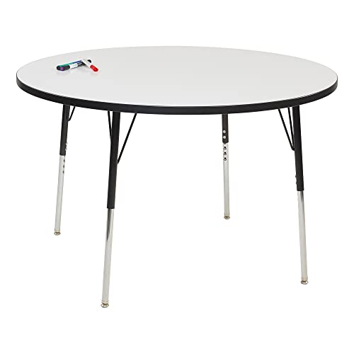 Image of Learniture Adjustable Height Dry-Erase Classroom Activity Table for School and Home, Round Activity Table with Whiteboard Top, 48 inch L x 48 inch W x 30 inch H, White